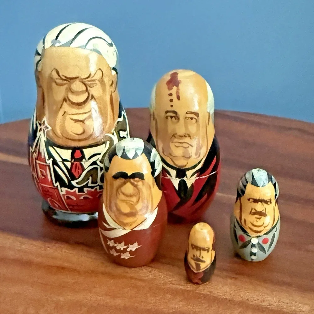 Russian Political Leaders‎ Matryoshka Nesting Dolls 5 Pc Hand Painted Wood 4.25